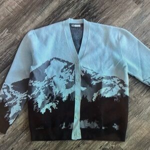 Mountain Print Cardigan Sweater